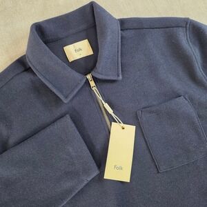 NWT Folk Clothing Navy Geldof Half-Zip Pullover Sweater Men's M British Design